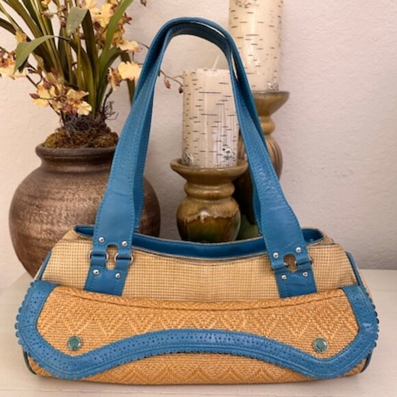 Cole Haan "Megan Straw" Shoulder/Satchel Bag with Leather Trim-VGUC - Picture 1 of 15